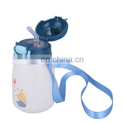 Portable 400ml kid drinking water bottle insulated cup vacuum flask with Shoulder strap