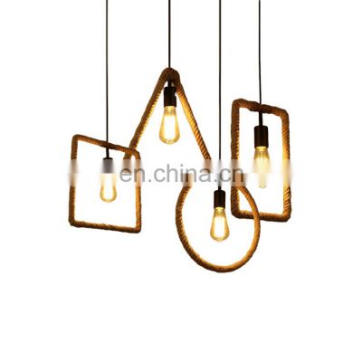 2021 Hemp Rope Rectangular Chandelier Wrought Iron Geometric Shape Pendant Light