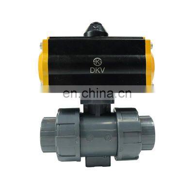 DKV high efficiency 220V 1 inch abs upvc water plastic double union thread 1 one way actuator pneumatic ball valve