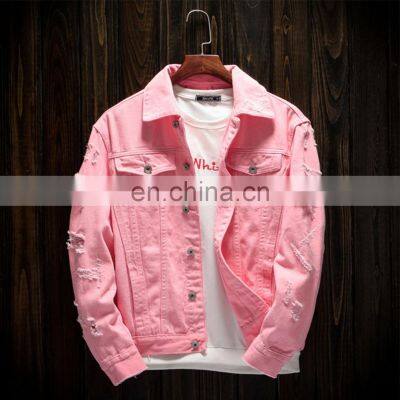 Mens Denim Jean Jacket Trendy Fashion Ripped Denim Male Streetwear Jackets Cowboy Coats