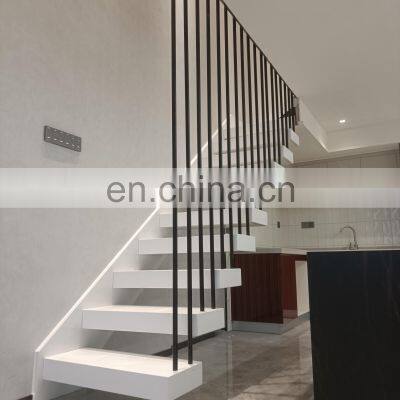 Interior Staircase Wooden Straight / Spiral Staircase Carbon Steel Handrail Stairs With LED Lights photo-2