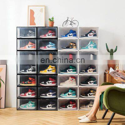 Drop Front Stackable Shoe Box magnets sneaker crates 2021 Acrylic wholesale  Shoe case custom Clear Transparent Sneaker box