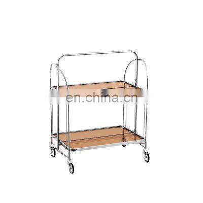Storage Holders Stainless Steel Trolley Mobile Transparent Vintage Folding Tea Cart Party Serving Trolley Bar Cart