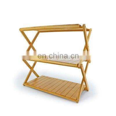 Bamboo Storage Shelf High Quality Collapsible Outdoor 3-layer Bamboo Bag Food Storage Holder & Racks photo-4
