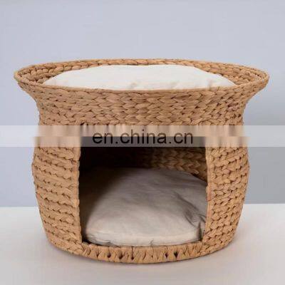 Hot Sale Basket two level pet bed, water hyacinth cushioned pet bed Wholesale made in Vietnam