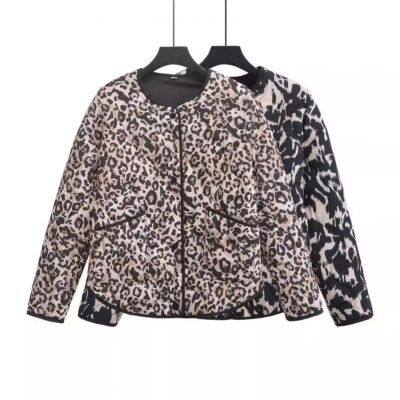 Women's Versatile Animal Print Round Neck Single Breasted Long Sleeved Cotton Jacket Jacket photo-3