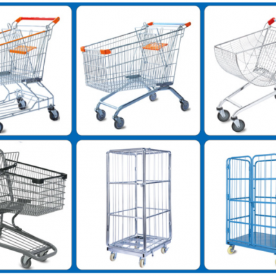 European Style Metal Supermarket Shopping Carts Trolley Custom Logo Printing