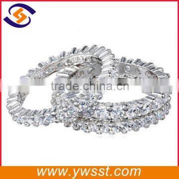 Three Sterling Silver Jewelry and Cubic Zirconia Stacking All-Around Wedding Bands