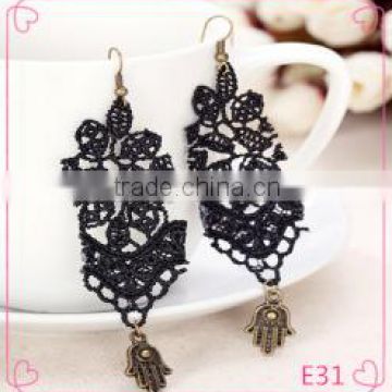 2016 new European and American trade handmade black lace earrings