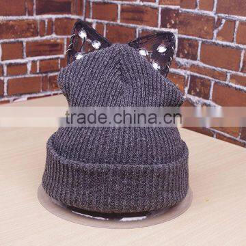 Hot Selling Super Star Rihanna Same Style Lace Cat Ear With Jewelry Embroidery Ladies Hat