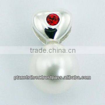 925 Silver Austrian Crystal & Pearl Heart Designer Pendant