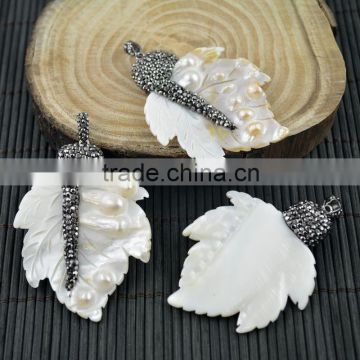 LFD-006P New Style Druzy Leaf Shell Pave Rhinestone Crystal Charms Pendants For Necklace