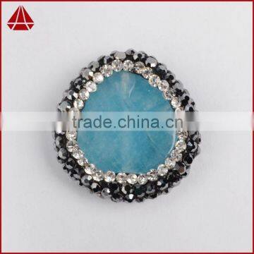 Natural aquamarine stone beads with ziron micro side faceted beads inlaid pave with opal & black spinel zircon