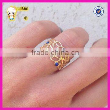 Hot Sale Beautiful Lapis Gemstone Rings for Women Silver & Gold Plated Hollow Ring photo-3