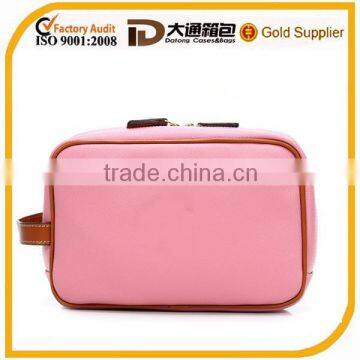 Plain Colored Leather Toiletry Case with Nylon Lining