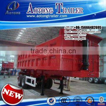 Tri-axle 50 tons hydraulic telescopic cylinder dump trailer, semi dump trailer connected with tractor truck