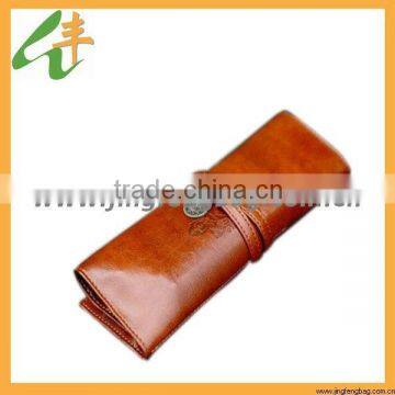 deluxe leather brush makeup bag