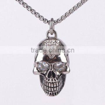 Never fade 316L titanium stainless steel rhinestone skull pendant with stock design