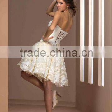 French Designe Mini / Short Wedding Dress / Gown Crystal Beading photo-3