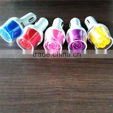 Hot rose customized car charger with rose led for iphone 6 samsung