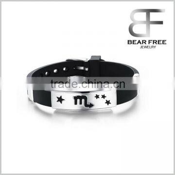 twelve constellations scorpio men titanium steel silicone bracelets Bangles Fashion Jewelry for men