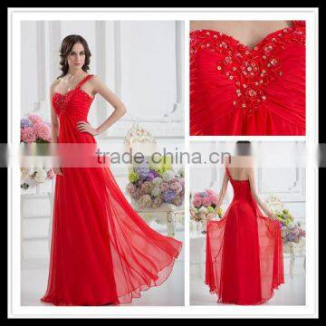 Real Sample One Shoulder A-line Empire Red Applique Beaded Floor Length Cheap Prom Dresses xyy07-039