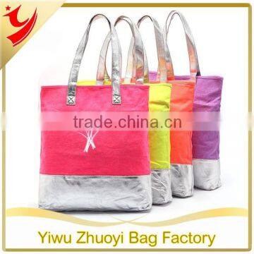 Heavy Duty Canvas and Sliver Painting Joint Tote Bags for Shopping