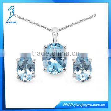 Blue Topaz 925 Sterling Silver Oval Shape Pendant Jewelry Set