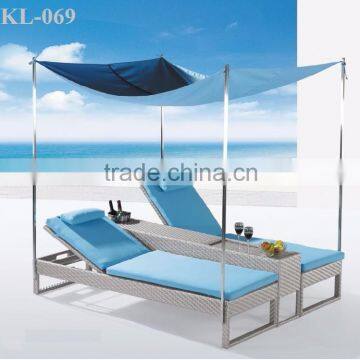 Hot Modern Wicker Double Sunbed - Synthetic Outdoor Rattan Furniture Double Rattan Sun Loungers
