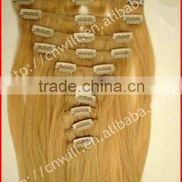 High grade double drawn hair without silicone gold hair clips in remy hair