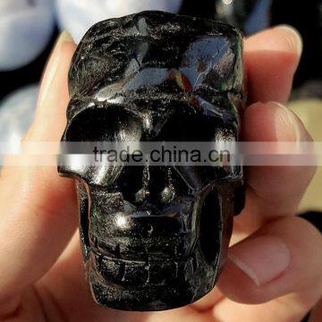 Small Black Tourmaline Crystal Quartz Skull