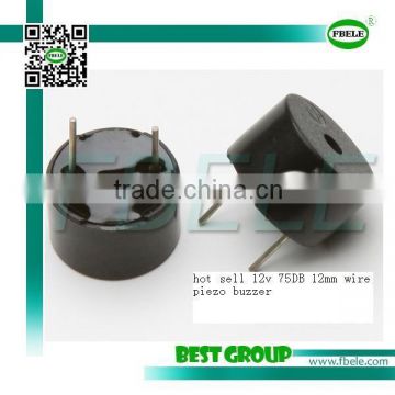 hot sell 12v 75DB 12mm wire piezo buzzer FBMB1275A3