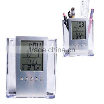 LCD clock with pen holder