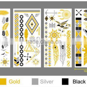 NEW flash gold&silver&black tattoo glitter metallic temporary tattoo, 2014 new and high quality tattoo