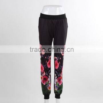 F5W30178 Ladies Contrast Panel Flower Print Jogger Pants