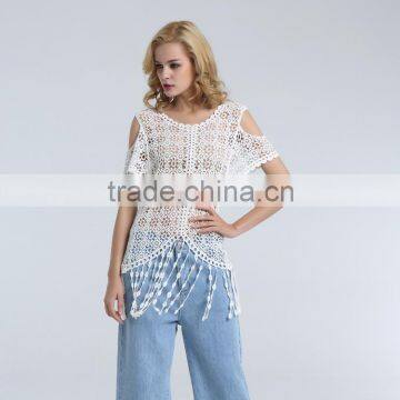 Hot Sale Ladies Crocheted Lace Blouse With Fringes