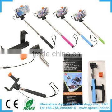 Hot sale Charge-Free Audio Cable Controlled Selfie Stick Cable Take Pole for iphone5/5s