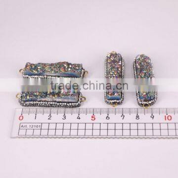 Shiny Natural Agate Titanium Druzy Connector Beads, Rectangle Bar Pave Crystal Druzy Beads For Jewelry Making photo-3