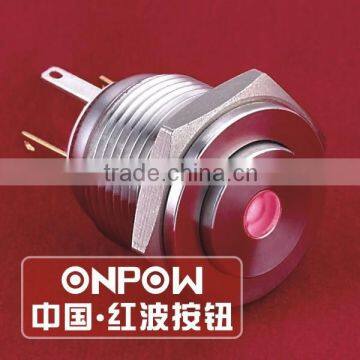 ONPOW 16mm high flat head Dot illuminated Stainless steel Push Button Switch with long pins (GQ16PH-10D/JL/R/1.8V/S) CE, RoHS