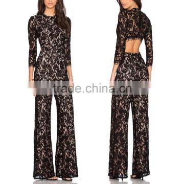 Vestidos de clothing fashion round long sleeve black lace jumpsuits lady