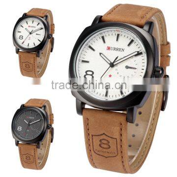 CURREN Fashion Black Dial Brown Leather Strap Men Wristwatches Military Quartz Male Casual Watch