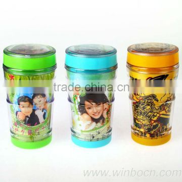 Cartoon double walls plastic mug with box on the cover DIY