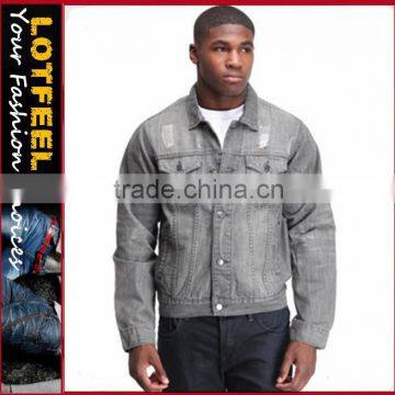 Top quality grey stone wash denim wash jacket jean for mans pakistan xxx jacket jeans (LOTJ319)