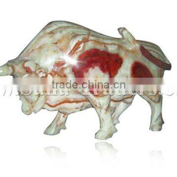 Natural Marble Onyx Designed Marble Bull, Multi Green