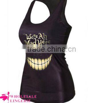 Black Summer Printing Mechanical Owl on the Moon Background Tank Tops for Women photo-4