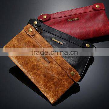 Floveme Genuine Leather Hand Bag Pouch Purse For iPhone7 plus Quality Multi-function case Dual zipper Luxury delux handloop