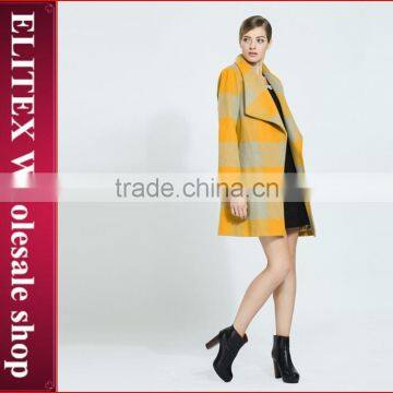 2015 HOT Newest Yellow Plaid Wool Woman Sexy Winter Overcoat With Belt photo-3