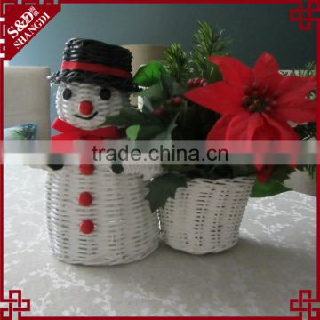 2016 new snowman and baskets design white wicker craft christmas decor