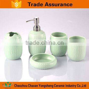 5pcs blue and white porcelain design popular bathroom accessories with two tumbler