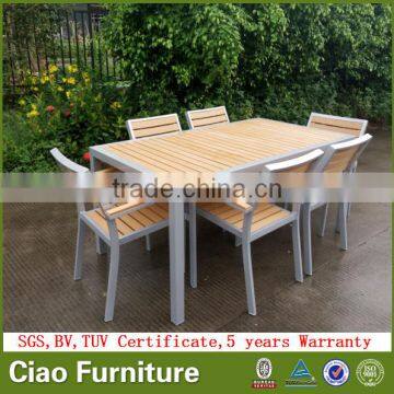 Garden plastic wooden furniture modern dining table chairs set